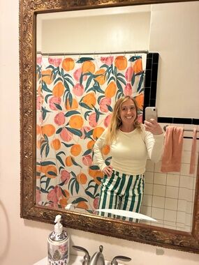 Striped Green & White High-Waist Pants